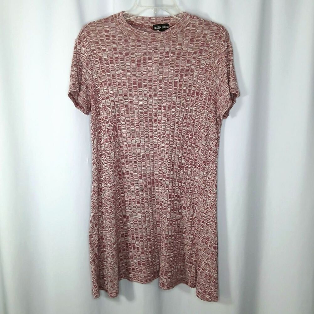 Kristin Nicole Swing Dress Short Sleeve Rayon Blend Ribbed Knit Flowy Womens Med
